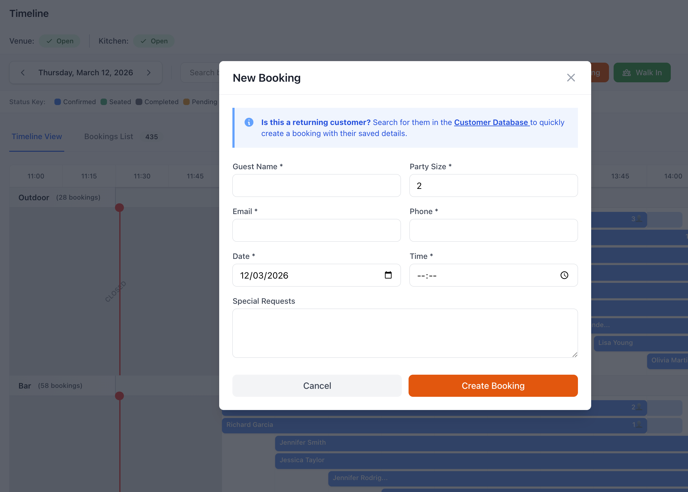 New Booking Interface